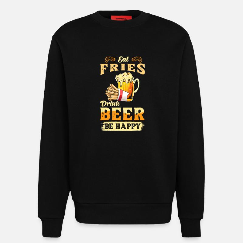 Frites et bières - Sweat bio décontracté fabriqué en UE - SOLID BLACK