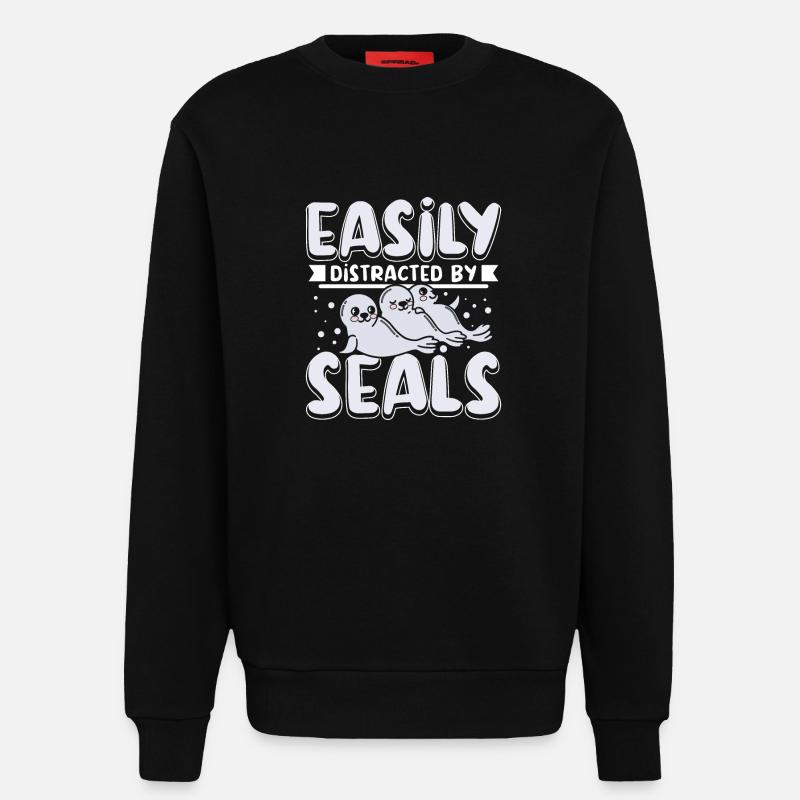 Easily distracted by seals - Sweatshirt - made by SPREAD  - SOLID BLACK