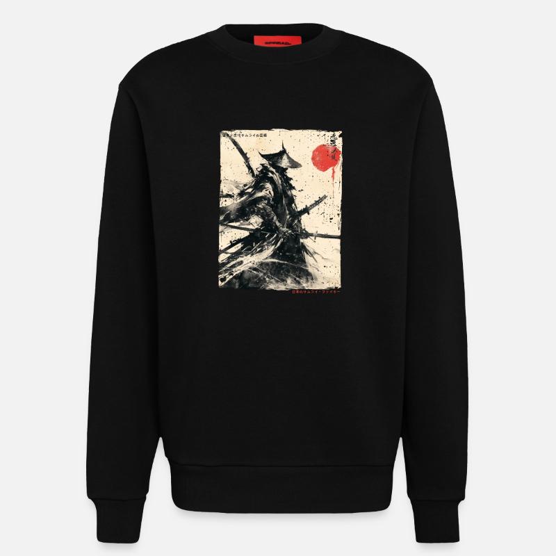 Samurai Fighter - Illustration japonaise Ukiyo-e - Sweat bio décontracté fabriqué en UE - SOLID BLACK