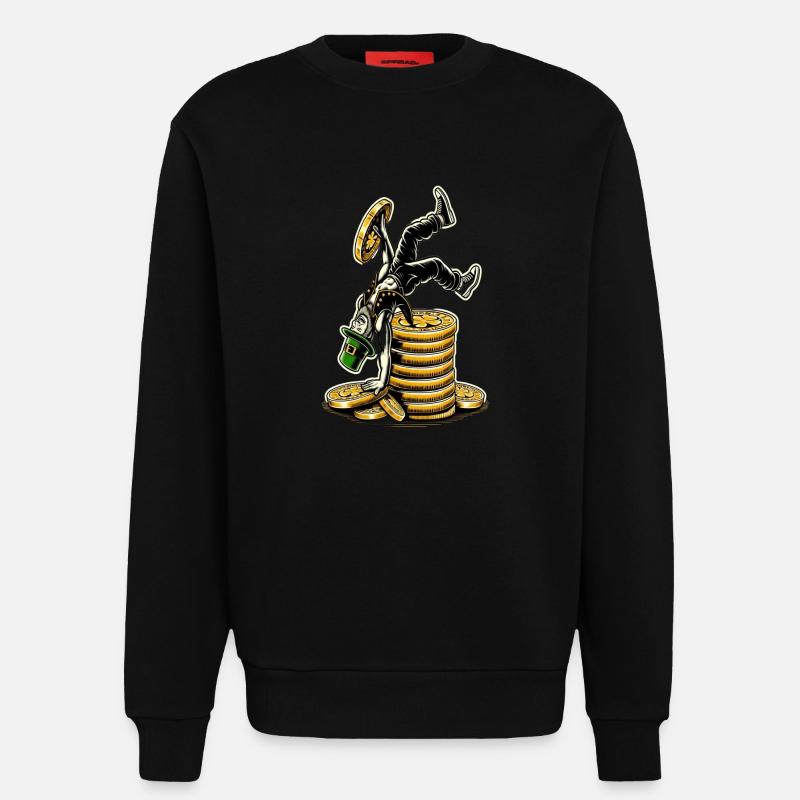 Coin-Stacking Leprechaun (Irish Leprechaun) - Sweatshirt - made by SPREAD - SOLID BLACK