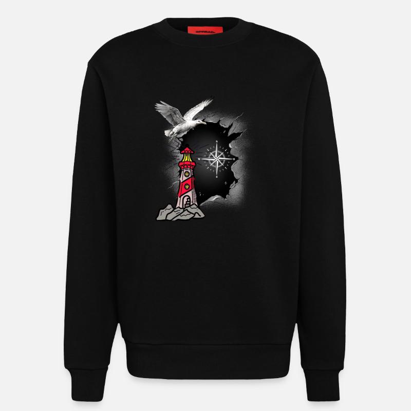 maritim Möwe Kompass Leuchtturm Möwen - Sweatshirt - made by SPREAD - SOLID BLACK