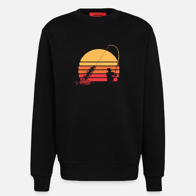 Pêcheur Pêcheur Rétro Coucher de soleil Pêche - Sweat bio décontracté fabriqué en UE - SOLID BLACK