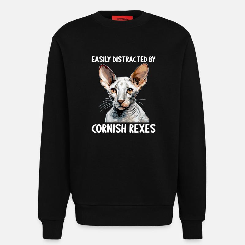 Cornish Rex Facilement distrait par les Cornish Rex - Sweat bio décontracté fabriqué en UE - SOLID BLACK