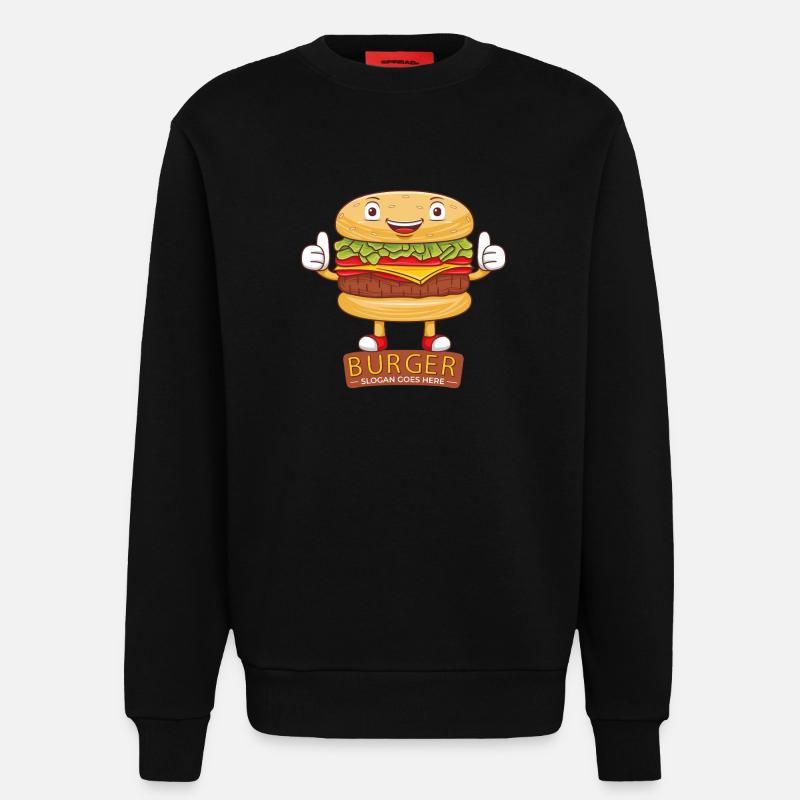 Mignon burger dessin animé art - Sweat bio décontracté fabriqué en UE - SOLID BLACK