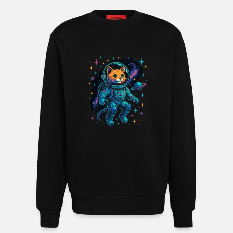 Chat de l’espace - Chat astronaute - Sweat bio décontracté fabriqué en UE - SOLID BLACK