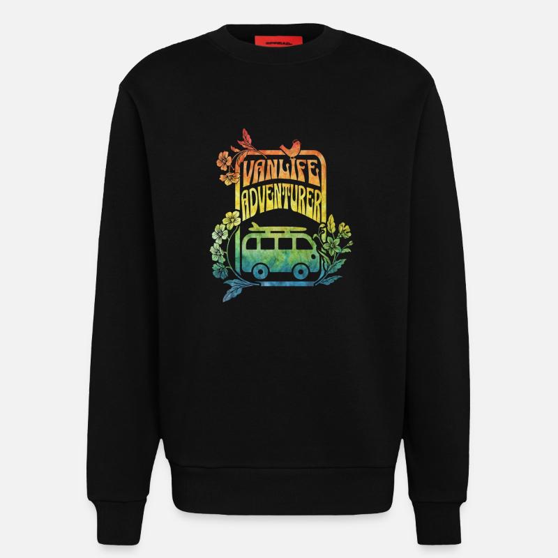 Vanlife - Regenbogenfarbene Blumen - Sweatshirt - made by SPREAD  - SOLID BLACK