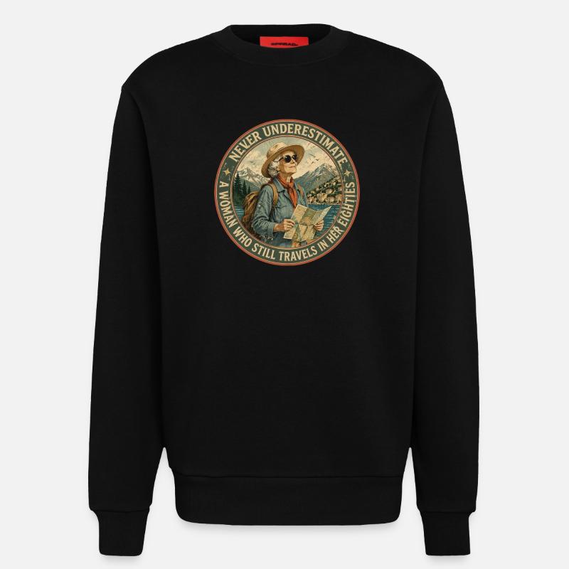 Baroudeuse de 80 ans : L'Aventure Continue - Sweat bio décontracté fabriqué en UE - SOLID BLACK