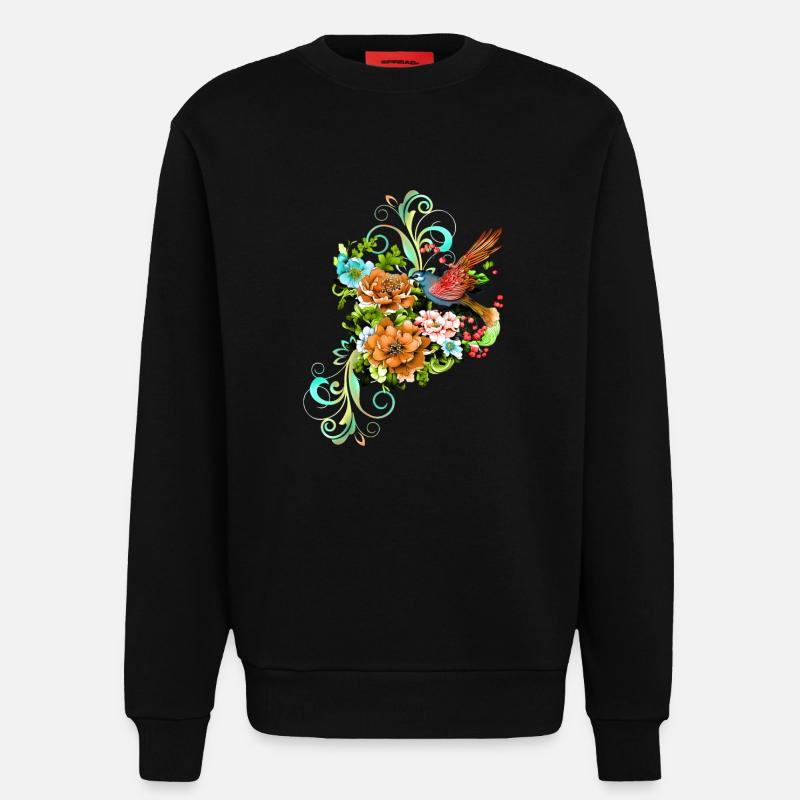 Wunderschöne elegante Blumen mit Vogel. - Sweatshirt - made by SPREAD  - SOLID BLACK