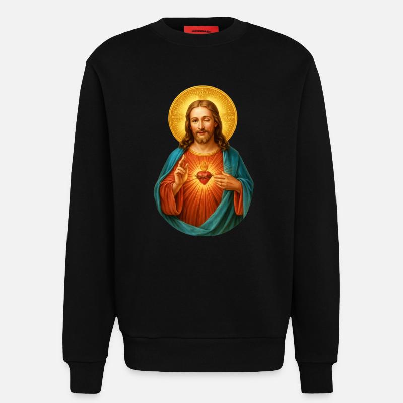 Zwinkernder Jesus Herz Jesu Strahlendes Heilsbild - Sweatshirt - made by SPREAD  - SOLID BLACK