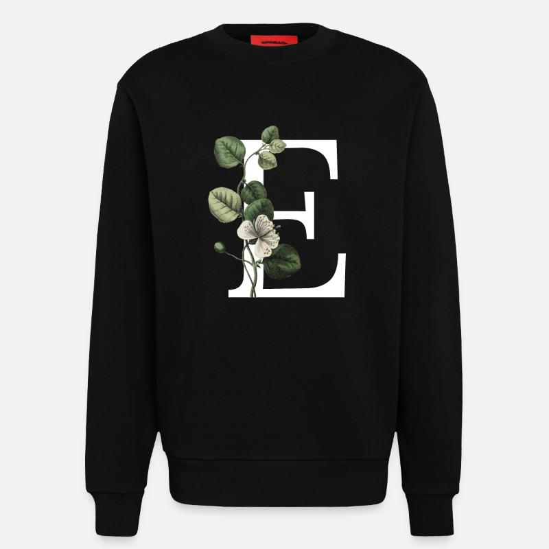 lettre e botanique vert - Sweat bio décontracté fabriqué en UE - SOLID BLACK
