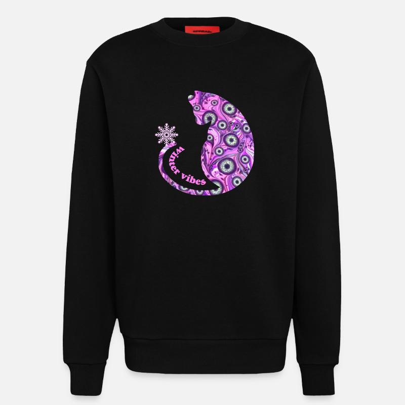 Cat with snowflake E 6 - Sweatshirt - made by SPREAD  - SOLID BLACK