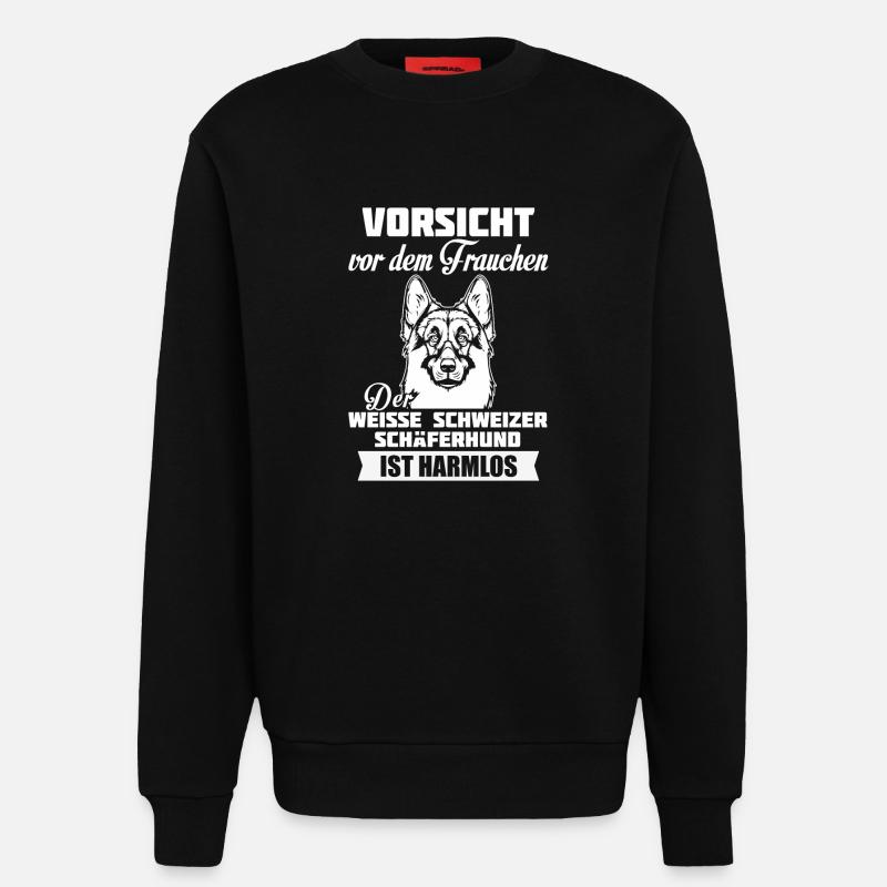 White Swiss Shepherd - caution - Sweatshirt - made by SPREAD - SOLID BLACK