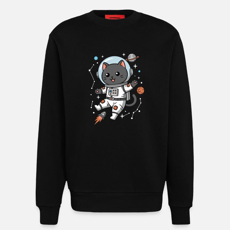 Chat de l’espace - Sweat bio décontracté fabriqué en UE - SOLID BLACK