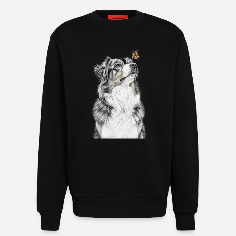 Aussie blickt Schmetterling Australian Shepherd - Sweatshirt - made by SPREAD - SOLID BLACK
