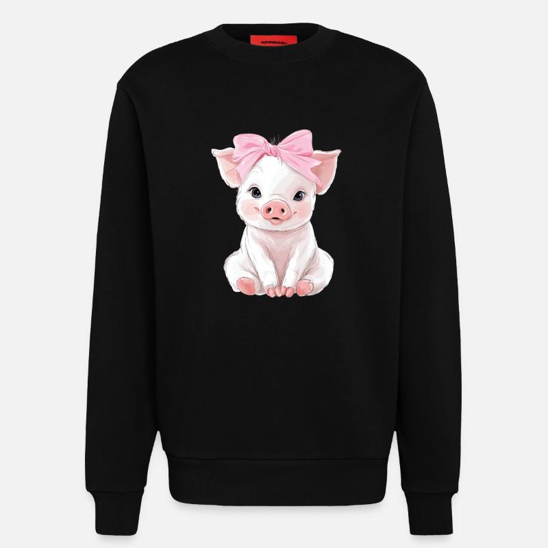 Mignon bébé cochon noeud - Sweat bio décontracté fabriqué en UE - SOLID BLACK