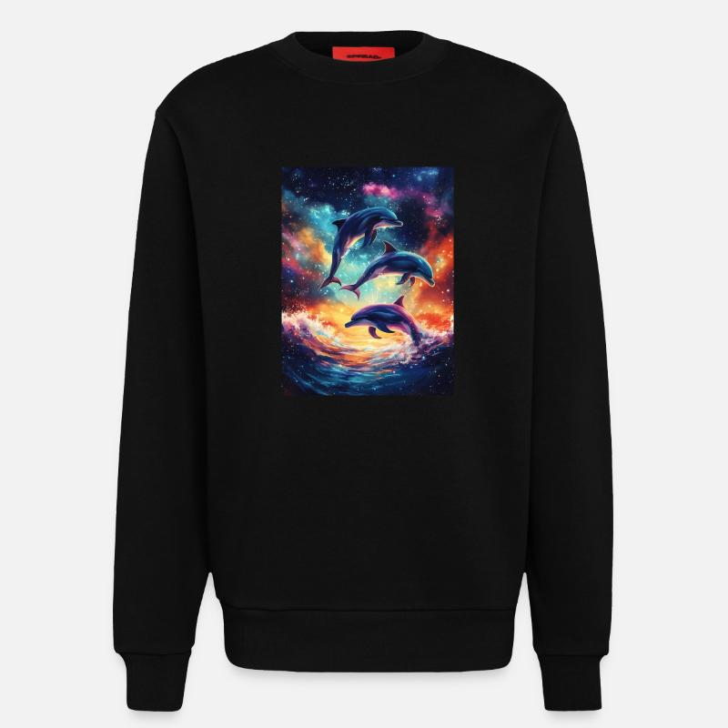 Bunte Delfine Galaxy - Sweatshirt - made by SPREAD  - SOLID BLACK