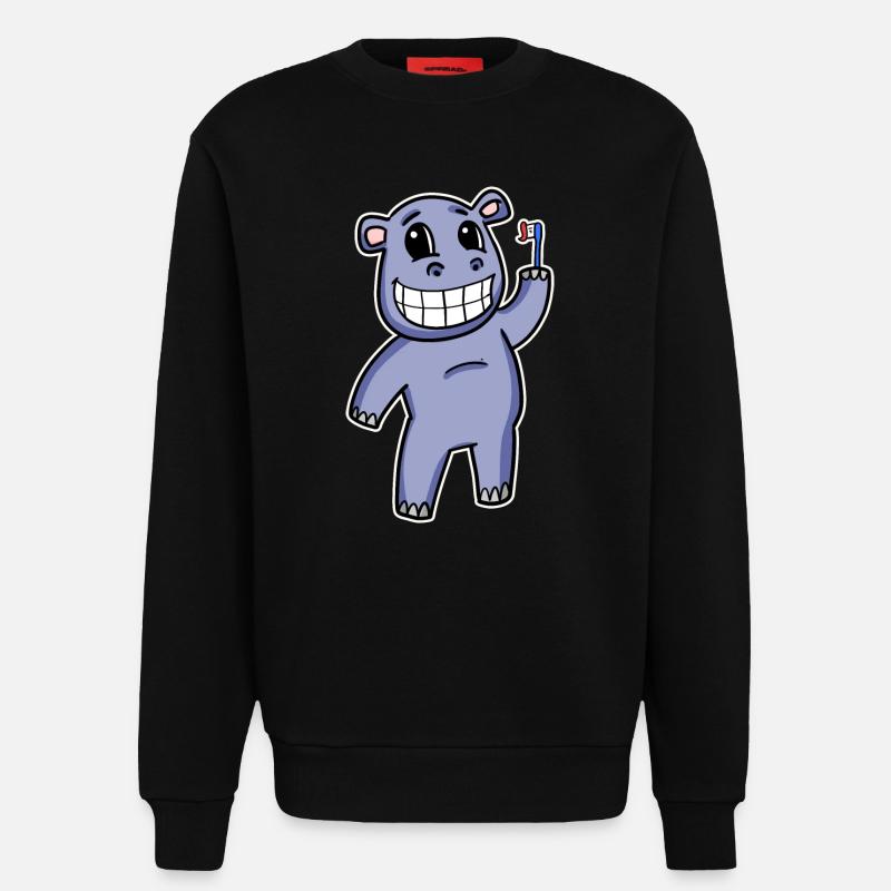 Hippopotame avec brosse à dents - Sweat bio décontracté fabriqué en UE - SOLID BLACK