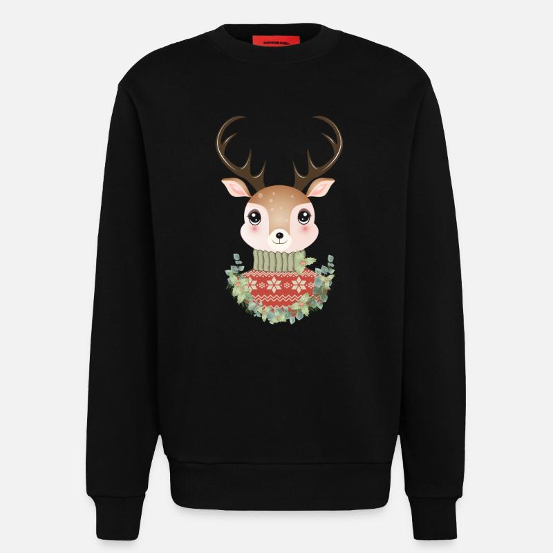 niedlicher Hirsch mit Pullover und Weihnachtskranz - Sweatshirt - made by SPREAD  - SOLID BLACK