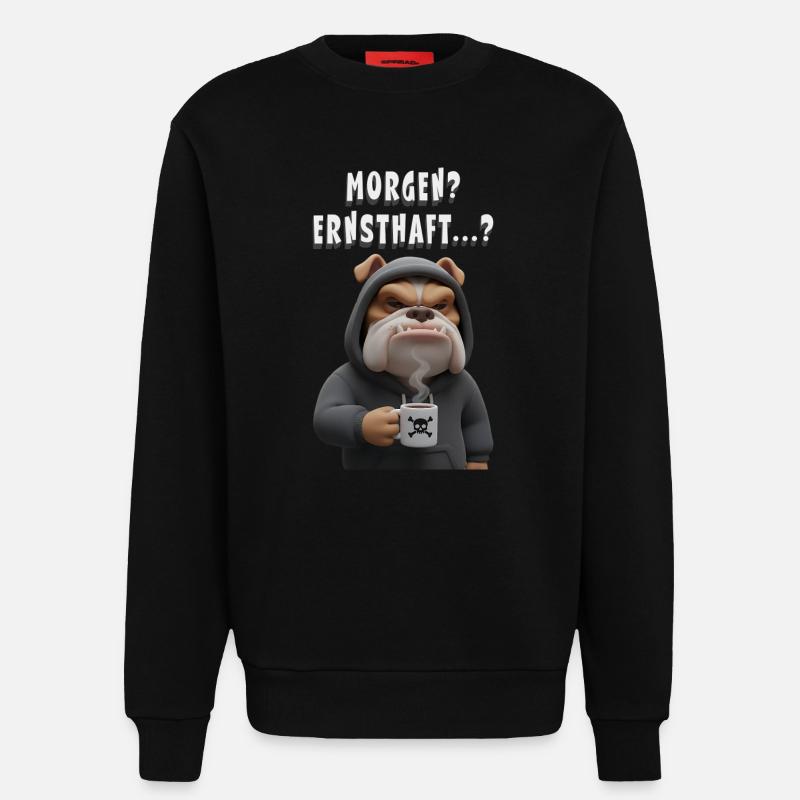 Grumpy Bulldog with Coffee Saying - Sweatshirt - made by SPREAD  - SOLID BLACK