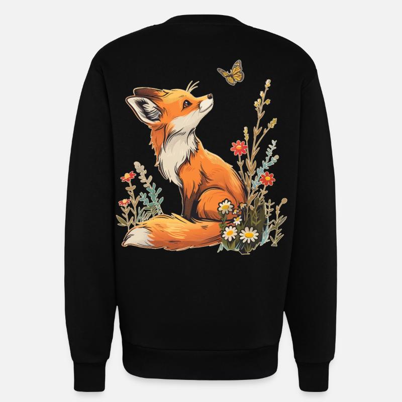 Fox and butterfly - Sweatshirt - made by SPREAD  - SOLID BLACK