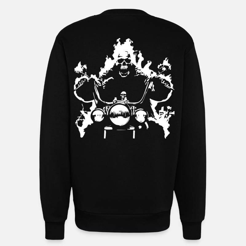 Skull Biker Flame Moto - Sweat bio décontracté fabriqué en UE - SOLID BLACK