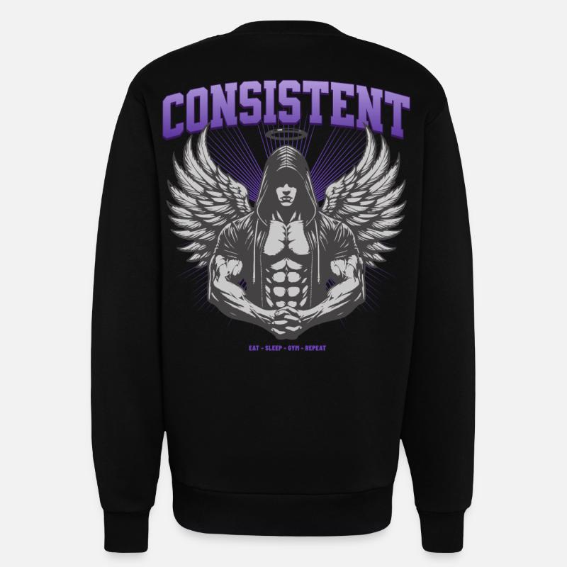 Consistent Gym Engel Design - Eat Sleep Gym Repeat - Sweatshirt - made by SPREAD - SOLID BLACK