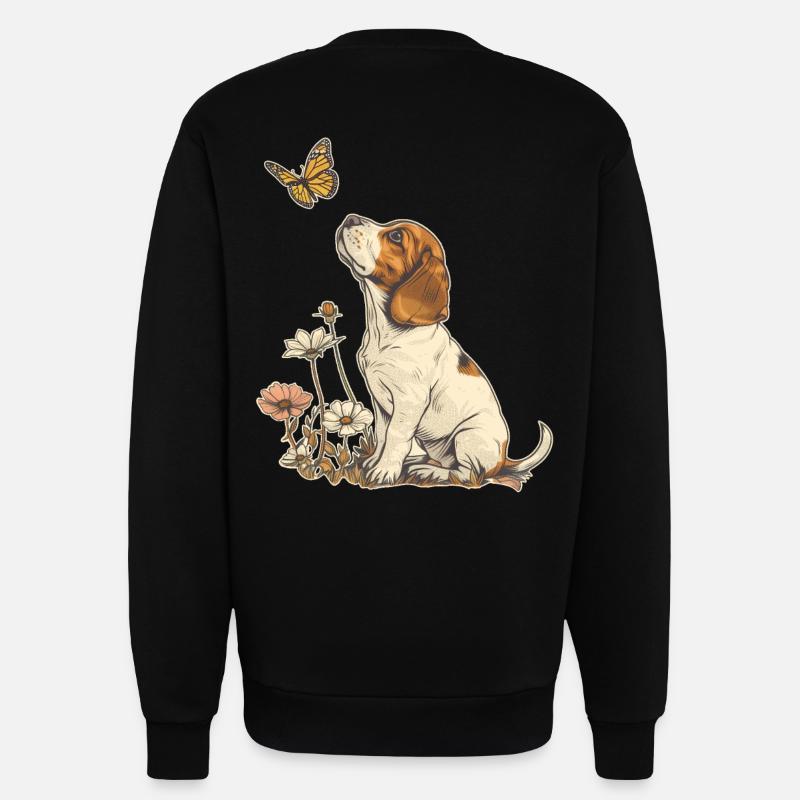 Beagle et papillon - Sweat bio décontracté fabriqué en UE - SOLID BLACK