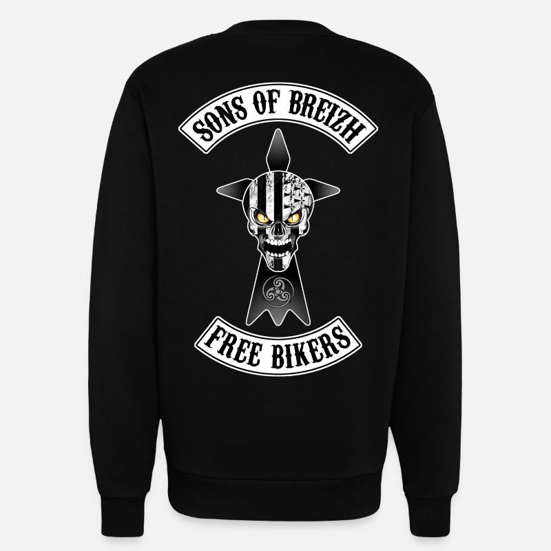Breizh Bikers skull - Sweat bio décontracté fabriqué en UE - SOLID BLACK