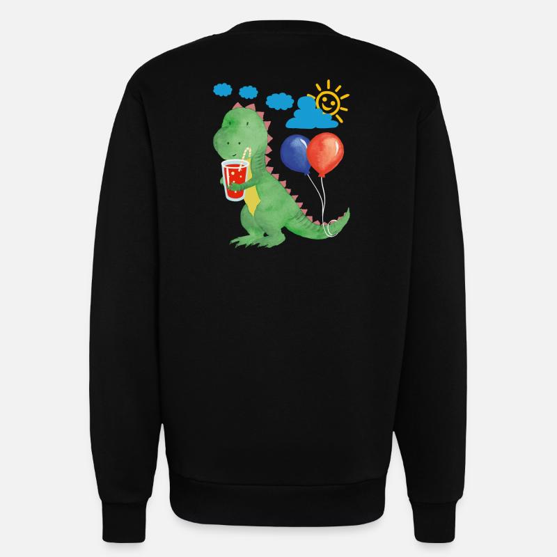 Small dino with refreshment and balloons - Sweatshirt - made by SPREAD  - SOLID BLACK
