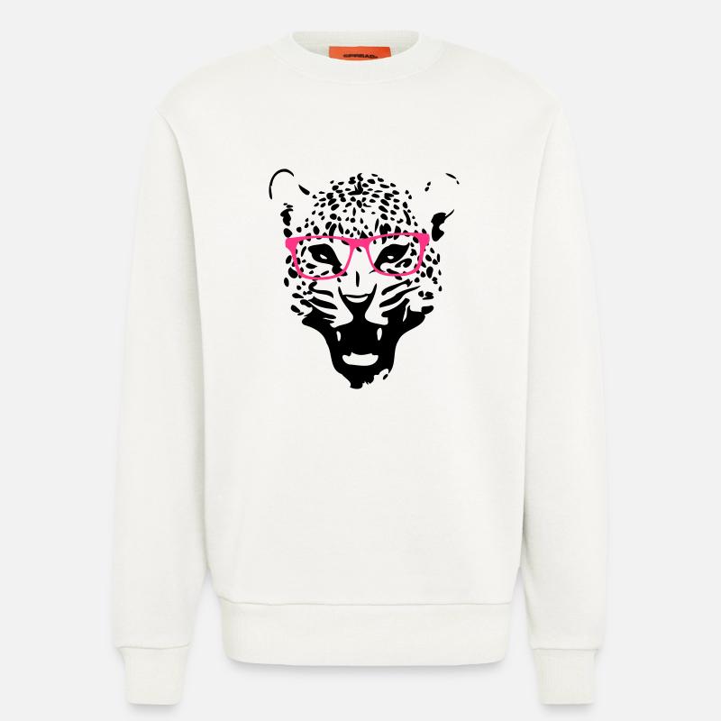 Leopard Nerd Brille 2c - Sweatshirt - made by SPREAD  - OFF WHITE
