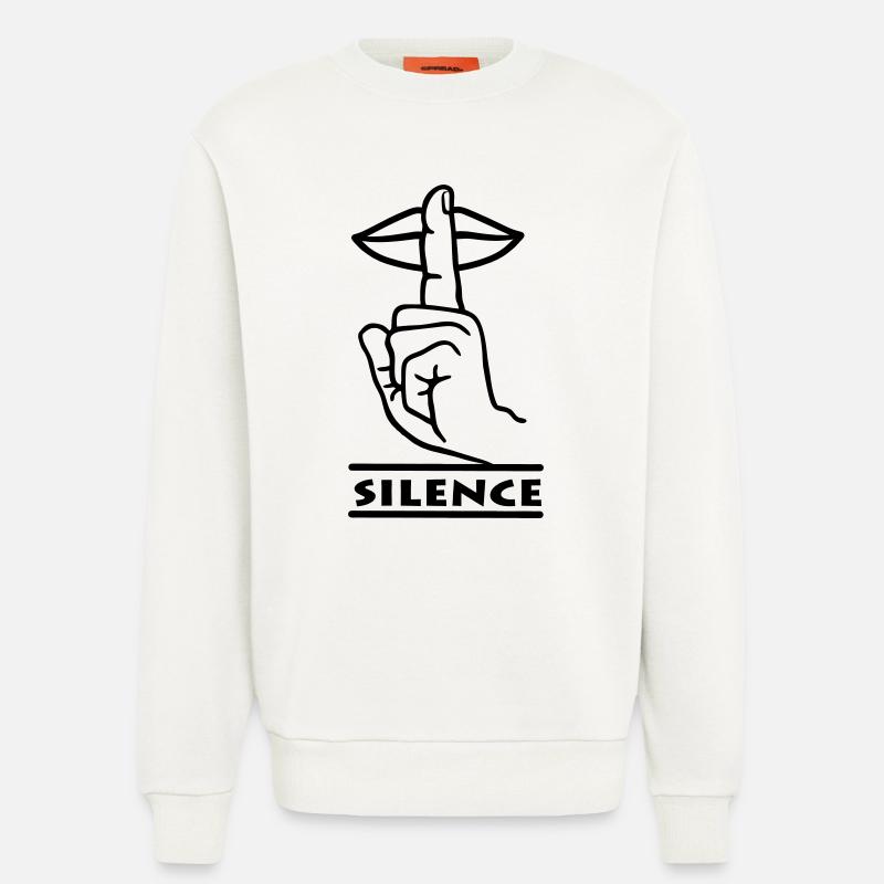 Hand mit Finger Stille Handgeste 'STILLE' - Sweatshirt - made by SPREAD  - OFF WHITE