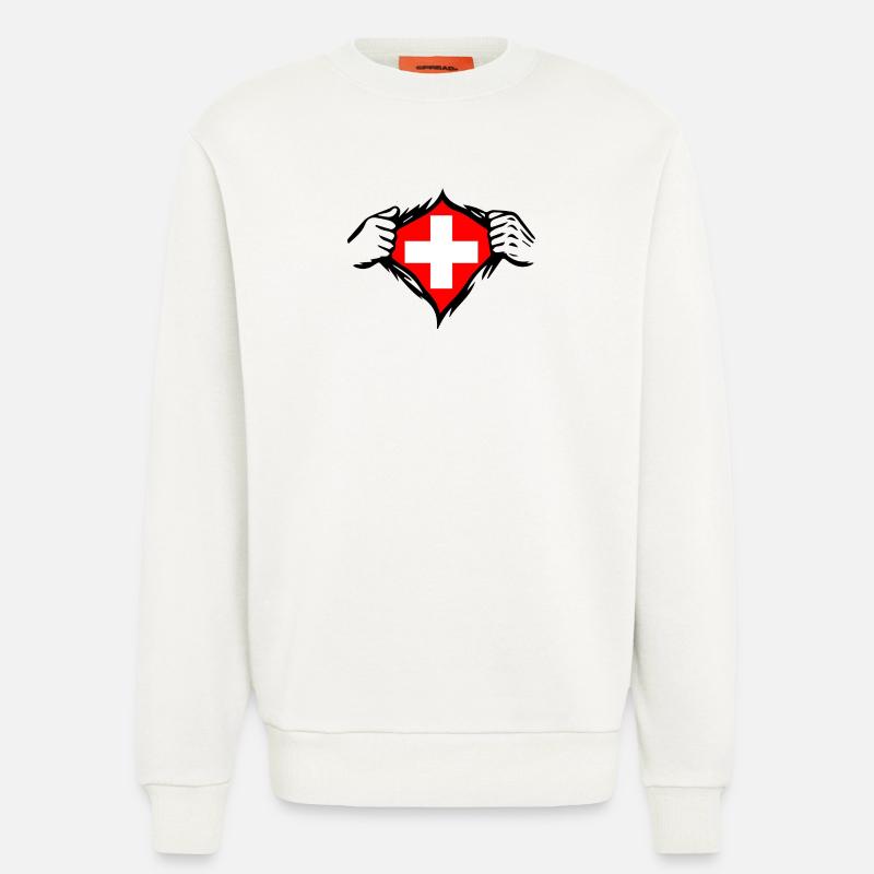 Drapeau suisse Drapeau drôle - Sweat bio décontracté fabriqué en UE - OFF WHITE