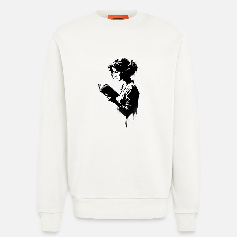 Frau liest ein Buch - Sweatshirt - made by SPREAD  - OFF WHITE