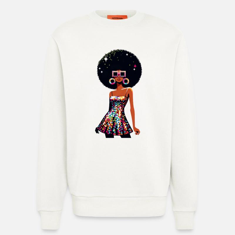 Disco Afro Glam Sequins Design - Sweat bio décontracté fabriqué en UE - OFF WHITE