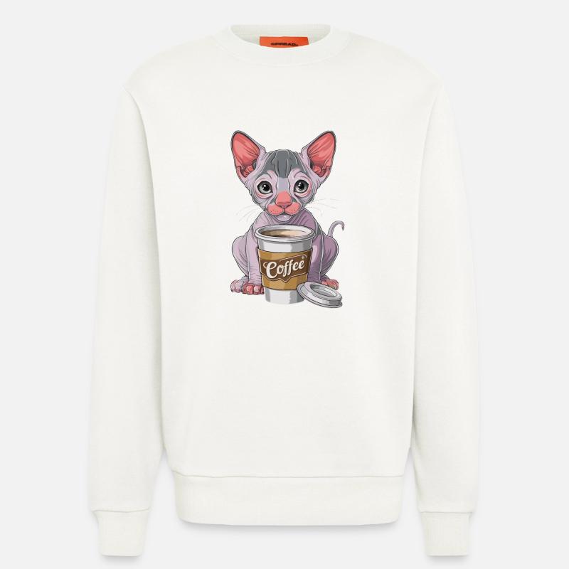 Nacktkatze mit Kaffee - Sweatshirt - made by SPREAD  - OFF WHITE