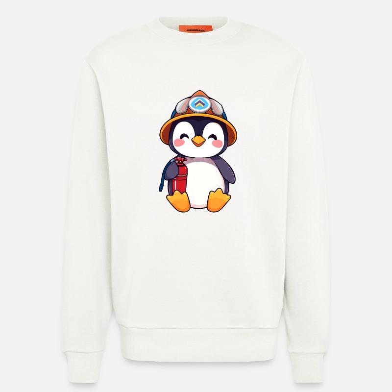 Vorbereiteter Pinguin-Brandschutz-Cartoon - Sweatshirt - made by SPREAD  - OFF WHITE