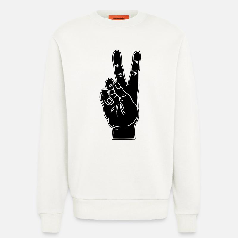 Geste de la main noire paix - Sweat bio décontracté fabriqué en UE - OFF WHITE