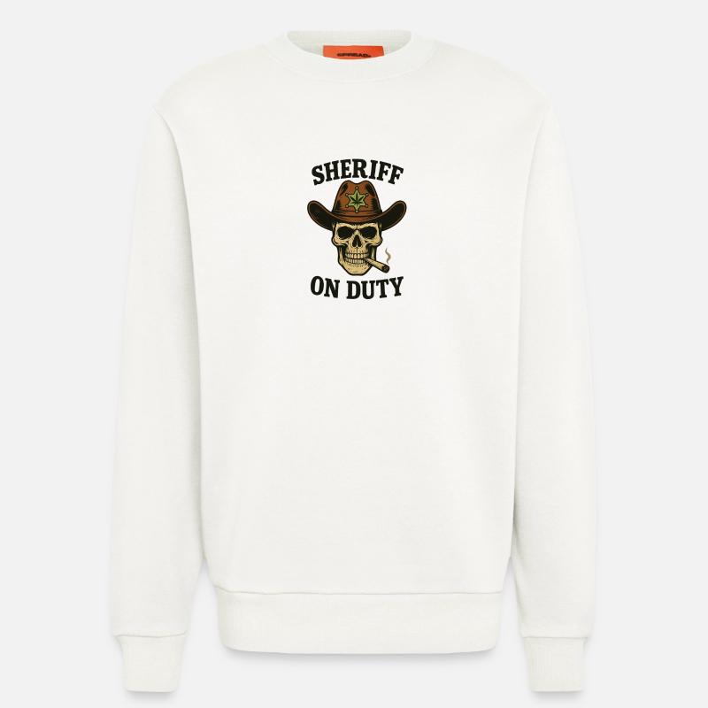 Sheriff Totenschädel mit Zigarre und Abzeichen - Sweatshirt - made by SPREAD - OFF WHITE