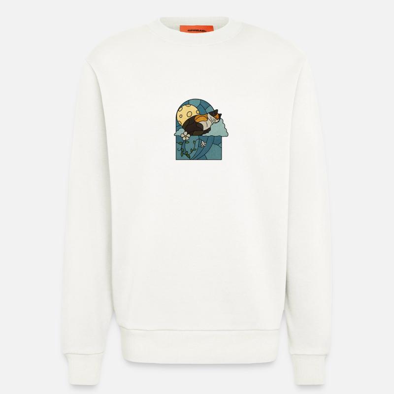 Chat endormi dans un vitrail - Sweat bio décontracté fabriqué en UE - OFF WHITE