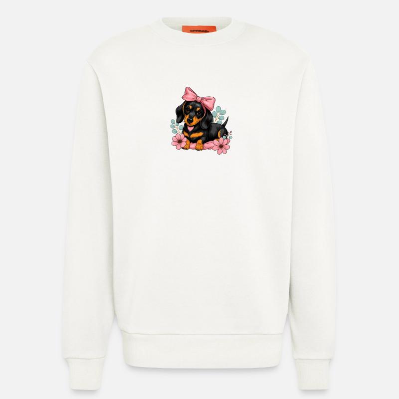 Dackel mit Pinker Schleife und Blumen - Sweatshirt - made by SPREAD  - OFF WHITE