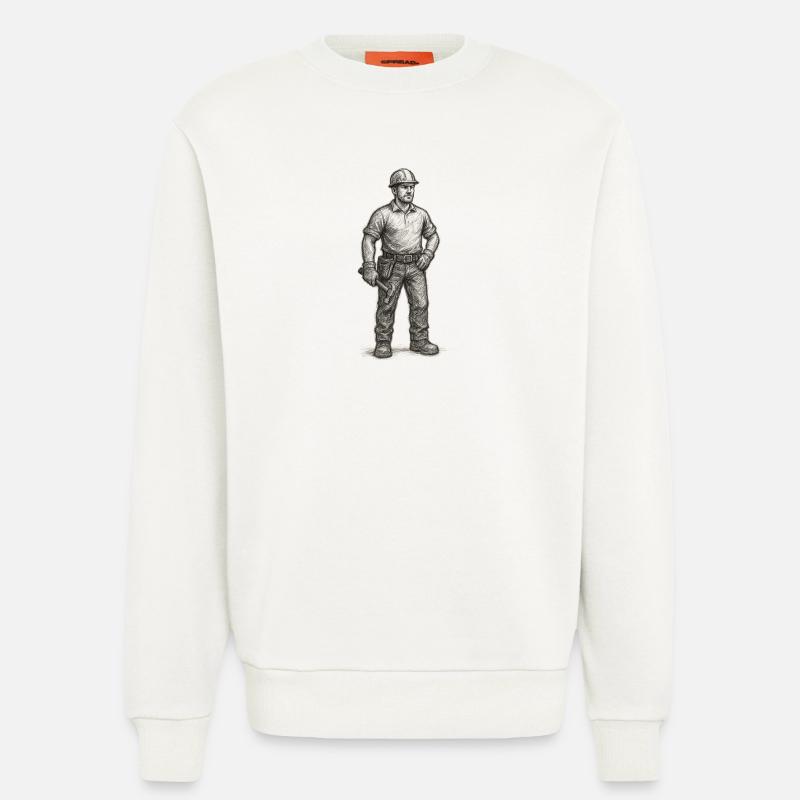 Grob skizzierter Bauarbeiter mit Hammer - Sweatshirt - made by SPREAD  - OFF WHITE