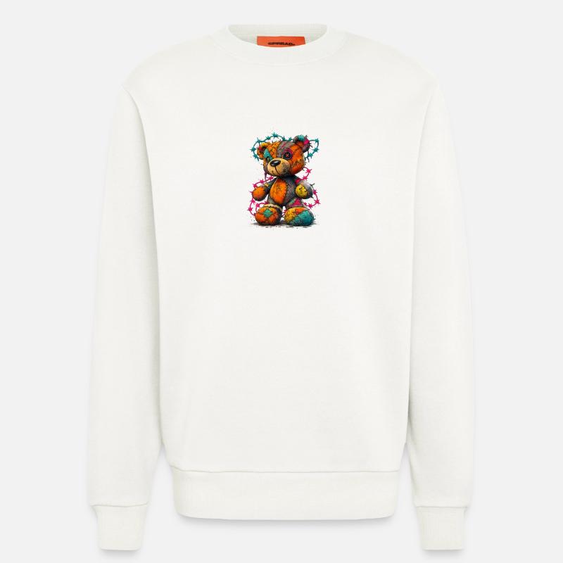 Patchwork Teddybär mit Neonfäden - Sweatshirt - made by SPREAD - OFF WHITE