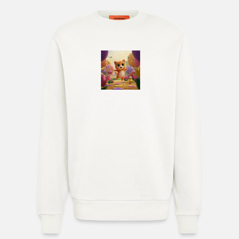 Kätzchen springt durch Blütenreich - Sweatshirt - made by SPREAD  - OFF WHITE