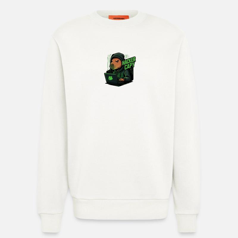 Hacker Capy – Cyber Capybara Tech - Sweat bio décontracté fabriqué en UE - OFF WHITE