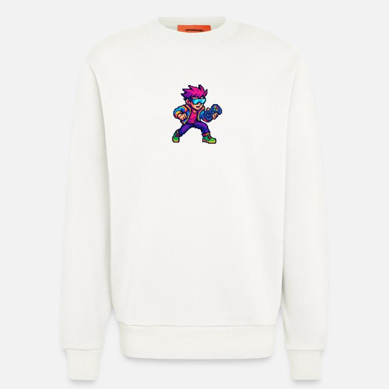 Retro Pixelheld mit Controller - Sweatshirt - made by SPREAD  - OFF WHITE