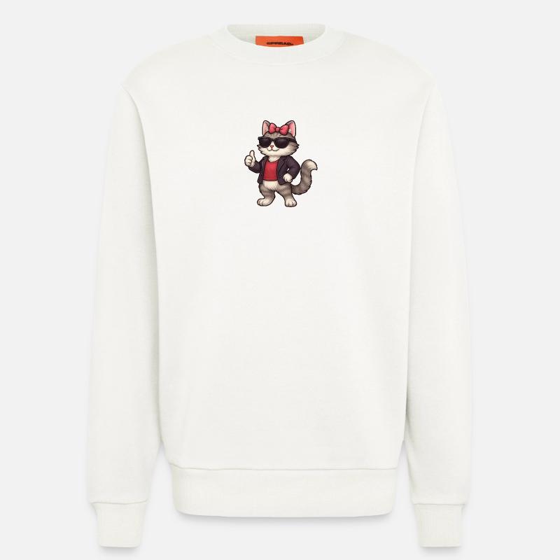 Cooler Katze mit Lederjacke  - Sweatshirt - made by SPREAD  - OFF WHITE