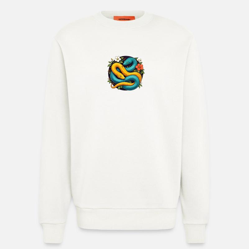 Deux serpents python dans l’anneau fleuri - Sweat bio décontracté fabriqué en UE - OFF WHITE