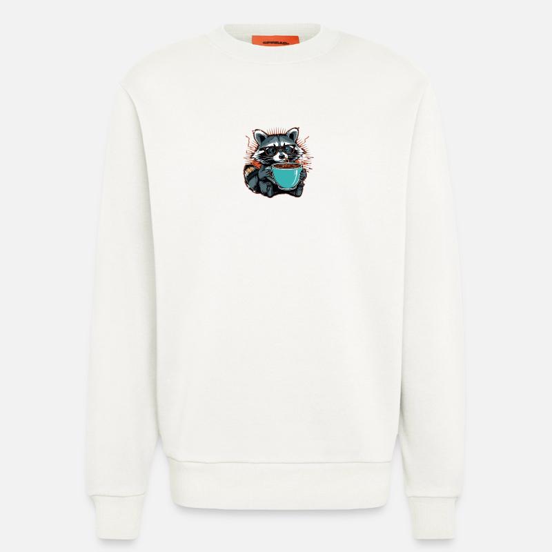 Überforderter Waschbär mit Kaffee - Sweatshirt - made by SPREAD - OFF WHITE