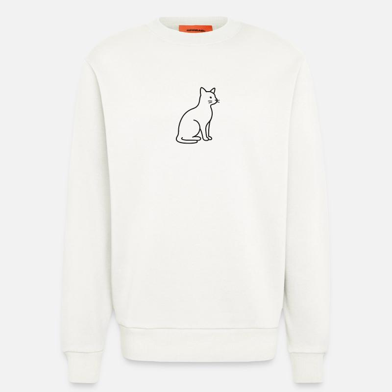 Silhouette de chat en trait - Sweat bio décontracté fabriqué en UE - OFF WHITE