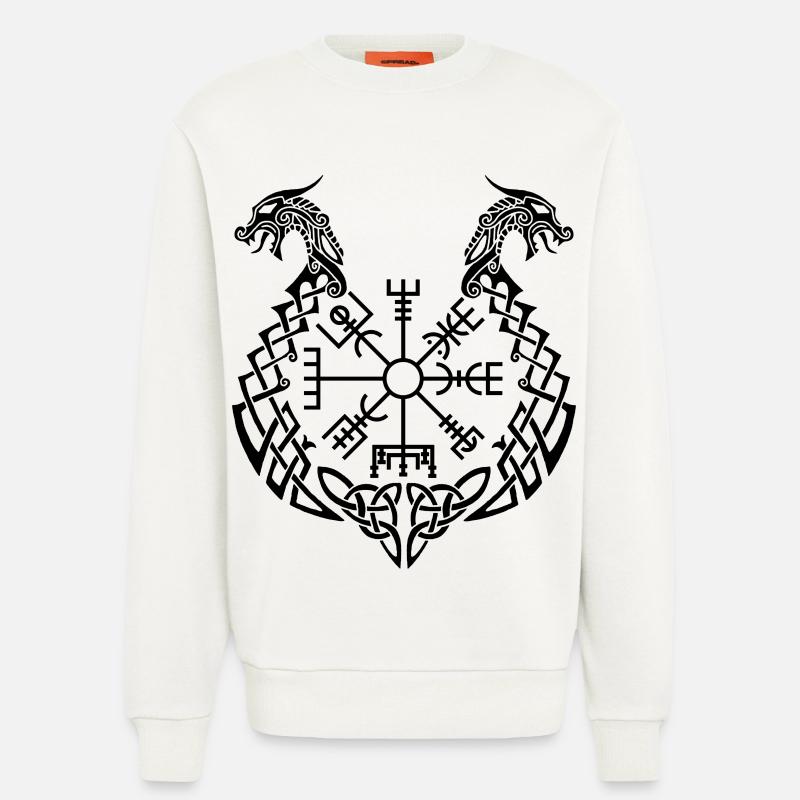 Schwarzer Drache und Wikingerkompass - Sweatshirt - made by SPREAD  - OFF WHITE